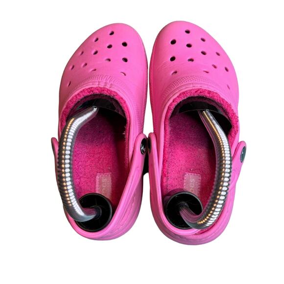 Crocs Kids Classic Pink Lined Slide On Clogs Size J2 - Picture 3 of 7